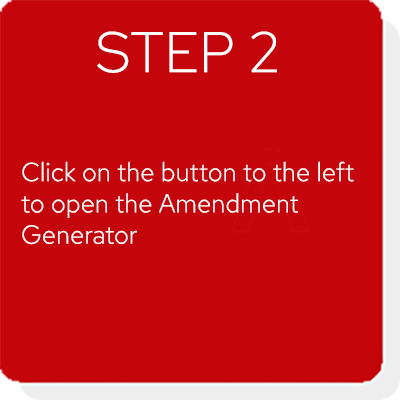 A red box appears on the screen in an image carousel that reads Instructions Step 2: Click on the button to the left to open the amendment Generator.
